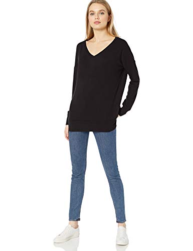 Marca Amazon - Daily Ritual - Jersey cómodo de punto con hombros caídos y cuello de pico para mujer, Negro, US S (EU S - M)