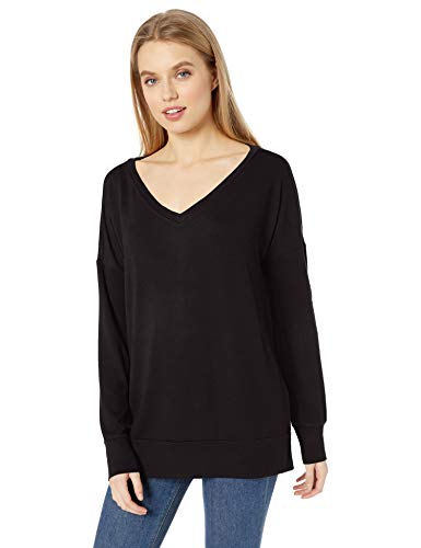 Marca Amazon - Daily Ritual - Jersey cómodo de punto con hombros caídos y cuello de pico para mujer, Negro, US S (EU S - M)