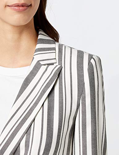 Marca Amazon - find. Americana de Lino Mujer, Multicolor (Black/White Stripe), 38, Label: S