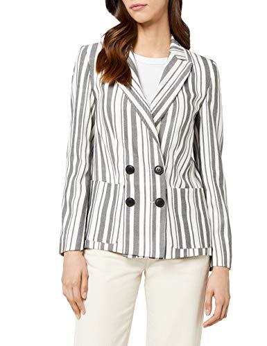 Marca Amazon - find. Americana de Lino Mujer, Multicolor (Black/White Stripe), 38, Label: S