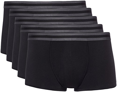 Marca Amazon - find. Calzoncillo Corto Bajo de Algodón Hombre, Pack de 5, Negro (Black X5), S, Label: S