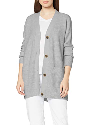 Marca Amazon - find. Chaqueta Larga con Cuello de Pico Mujer, Gris (Soft Grey), 38, Label: S