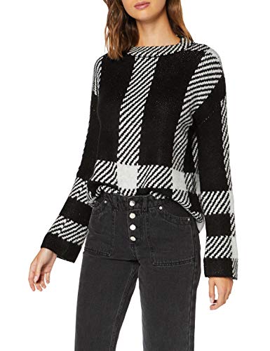 Marca Amazon - find. Check Jumper Suéter Mujer, Negro (Black Mix), 38, Label: S