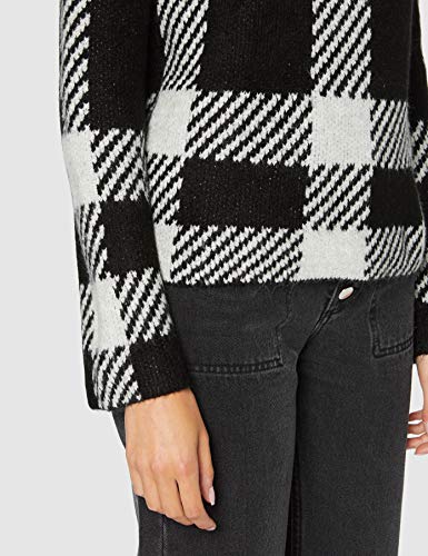 Marca Amazon - find. Check Jumper Suéter Mujer, Negro (Black Mix), 40, Label: M