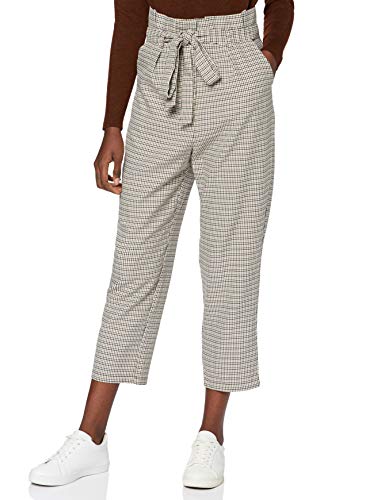 Marca Amazon - find. Check Paperbag Waist, Pantalón de Cuadros con Cintura de Fuelle Mujer, Marrón (Brown/Beige Check), 42, Label: L