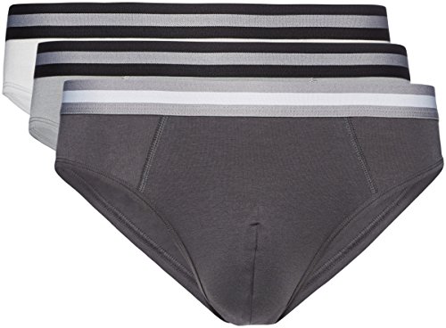 Marca Amazon - find. Slip para Hombre Y-Front, Pack de 3, Grau (Mid Grey/Light Grey/Charcoal), M, Label: M