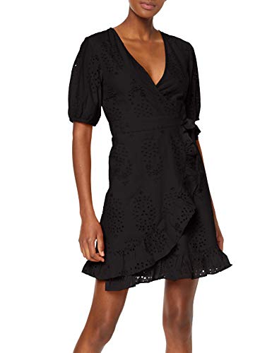 Marca Amazon - find. Vestido Corto Cruzado de Algodón Mujer, Negro (Black), 40, Label: M