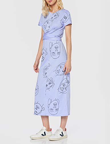 Marca Amazon - find. Vestido Estampado con Cinturón Anudado Mujer, Azul (BLUE), 42, Label: L