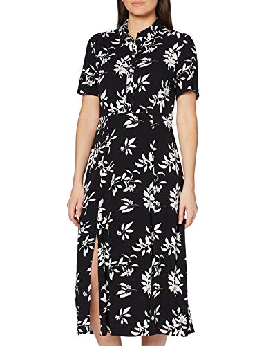 Marca Amazon - find. Vestido Midi Camisero de Flores Mujer, Negro (Black/White), 38, Label: S