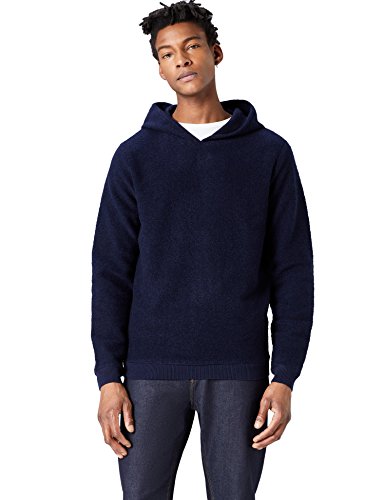 Marca Amazon - find. Wool Mix, Sudadera de Punto con Capucha Hombre, Azul (Navy), XXL, Label: XXL