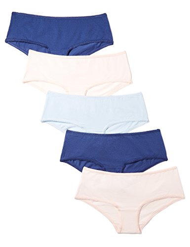 Marca Amazon - Iris & Lilly Culotte Mujer, Pack de 5, Multicolor (Twilight Blue/Pearl/Cashmere Blue), M, Label: M