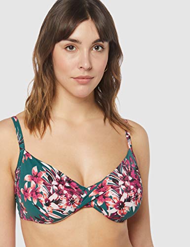 Marca Amazon - Iris & Lilly Parte de Arriba de Bikini DD+ Mujer, Multicolor (Tropical Flower Print), 100B, Label: 32G