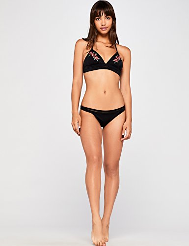 Marca Amazon - IRIS & LILLY Top de Bikini con Flores Mujer, Negro (Nero), M, Label: M