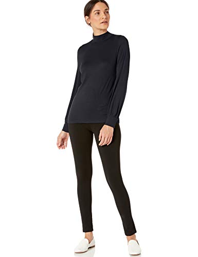 Marca Amazon - Lark & Ro - Blusa de punto con manga larga y cuello alto para mujer, Azul marino oscuro, US S (EU S - M)