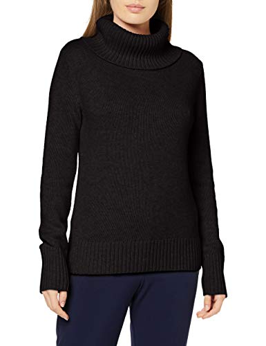 Marca Amazon - MERAKI Jersey de Algodón con Cuello Cisne Mujer, Negro (Black), 46, Label: XXL