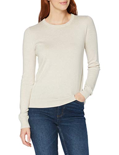 Marca Amazon - MERAKI Jersey de Algodón Mujer Cuello Redondo, Beige (Linen), 42, Label: L