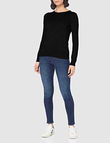 Marca Amazon - MERAKI Jersey de Algodón Mujer Cuello Redondo, Negro (Black), 38, Label: S