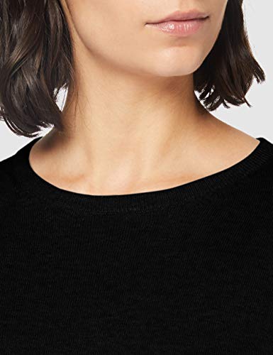 Marca Amazon - MERAKI Jersey de Algodón Mujer Cuello Redondo, Negro (Black), 38, Label: S