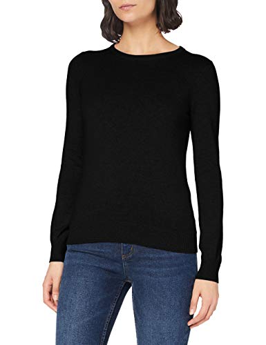 Marca Amazon - MERAKI Jersey de Algodón Mujer Cuello Redondo, Negro (Black), 42, Label: L