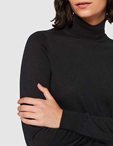 Marca Amazon - MERAKI Jersey de Merino Mujer Cuello Alto, Negro (Black), 46, Label: XXL