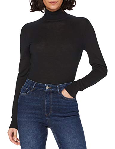 Marca Amazon - MERAKI Jersey de Merino Mujer Cuello Alto, Negro (Black), 46, Label: XXL