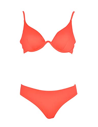 Marine - Bikini con Sujetador Halter de aro Continuo y Braga clásica, Textura Acanalada. (Rojo, 44)