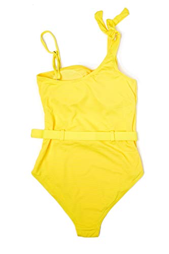 Marine - Traje de Baño de una Pieza para Mujer con Cinturón Ajustable, Bañador para Mujer Sexy (Amarillo - De Lado, 40)