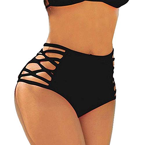 May&Snow La Braguita del Bikini Traje de Bikini de Talle Alto Atractivo para Mujer con Tiras y Bragas con diseño de Control de Barriga, Negro, L