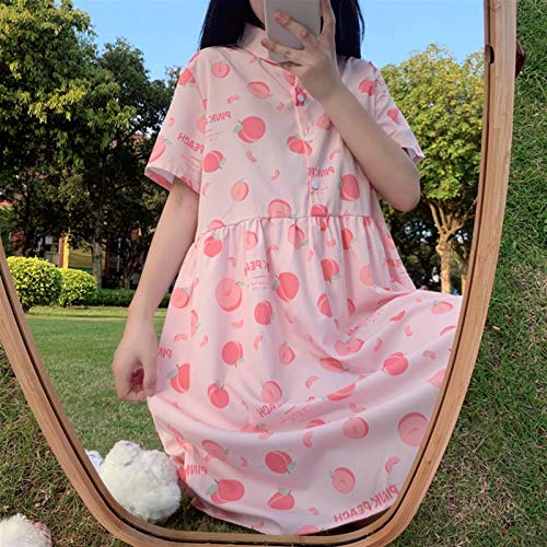 Mcttui Vestido Lolita Lolita Vestido Streetwear Camisa Lolita japonés Rosa melocotón imprimido Solapa niña Manga Corta Vestido Estudiante Verano Dulce Gasa Vestido