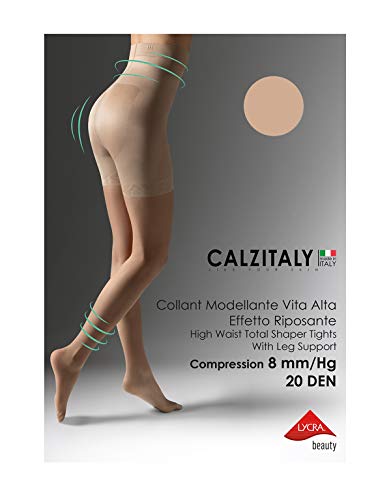 MEDIAS FINAS REDUCTORAS DE TALLE ALTO | PANTY CON COMPRESION MEDIA | NATURAL, NEGRO | 20 DEN | S, M, L, XL | CALCETERÍA ITALIANA | (M, NATURAL)