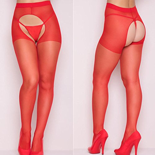 Medias Mujer Sexy AIMEE7 Medias Y Ligueros Sexy Tallas Grandes Medias con Liguero Sexy Lenceria Mujer Erotica Abierta Lenceria Erotica Transparente (Rojo)