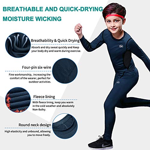 MeetHoo Conjunto Ropa Interior Termica para Niños Camisetas Termicas Deportivas Manga Larga Decathlon Pantalon Termico Futbol Niño de Esquí Forro de Lana para Correr