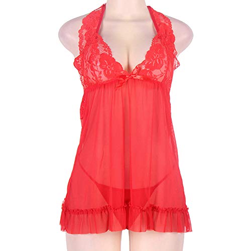 MEIbax Mujer Sexy Ropa de Dormir Encaje Ropa Interior Tallas Grandes 2*Piezas Conjunto de Lencería Pijama Semi Transparente Atractivas Floral Braguita Abeja Babydoll Más Tamaño