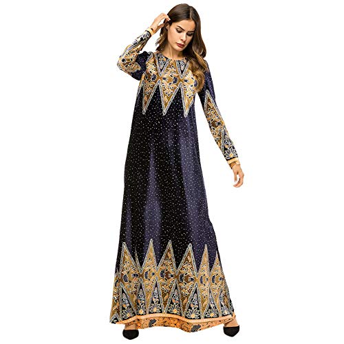 Meijunter Vestido de Terciopelo de Mujer Musulmana - Bata con Estampado Dorado Ropa Etnica Kaftanes Arabes Islámica Abaya