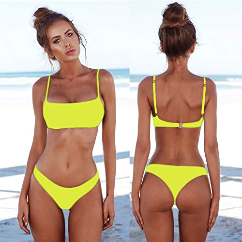 meioro Conjuntos de Bikinis para Mujer Push Up Bikini Traje de baño de Tanga de Cintura Baja Trajes de baño Adecuado Viajes Playa La Natacion (M, Amarillo)