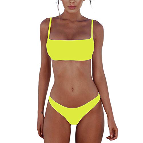 meioro Conjuntos de Bikinis para Mujer Push Up Bikini Traje de baño de Tanga de Cintura Baja Trajes de baño Adecuado Viajes Playa La Natacion (M, Amarillo)