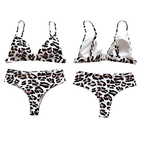 Meizas Traje de baño Bikini Estampado, Traje de baño Retro de Cintura Alta, Conjuntos de Bikini de 2 Piezas Correa de Hombro Ajustable Push Up Bikinis Trajes de baño para Nadar Fiesta (Leopardo, L)