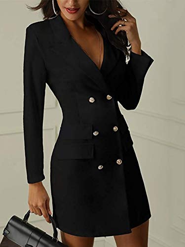 Minetom Abrigo Mujer Blazer Americana Traje Slim Chaqueta del Traje OL Mujeres Botón de Metal Negro ES 40