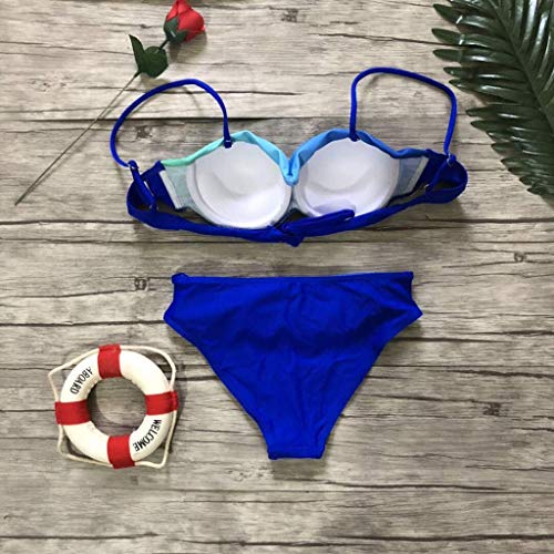 Minetom Mujer Bikini Reversibles 2pcs Traje de Baño Ropa de Baño Acolchado Push Up Bañador Bloque de Color Playa Natación Swimwear Azul ES 38