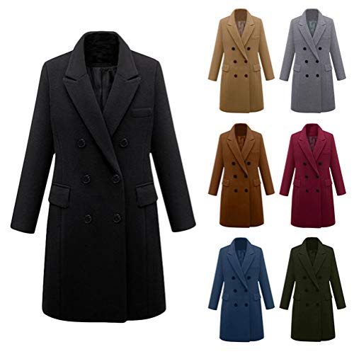 Minetom Mujer Elegante Manga Larga Chaquetas Largas Invierno Caliente Abrigo Tallas Grandes Moda Gabardinas Trenca Parka de Solapa Caqui 50