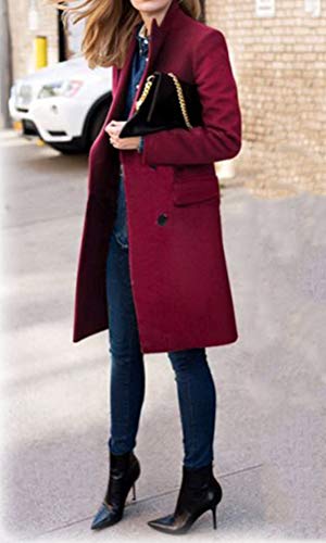 Minetom Mujer Elegante Manga Larga Chaquetas Largas Invierno Caliente Abrigo Tallas Grandes Moda Gabardinas Trenca Parka de Solapa Vino Tinto 44