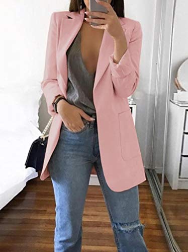 Minetom Mujer Manga Larga Blazer Elegante Oficina Negocios Parte OL Traje De Chaqueta Sólido Slim Fit Abrigo Cardigan Outwear Top A Rosa ES 42