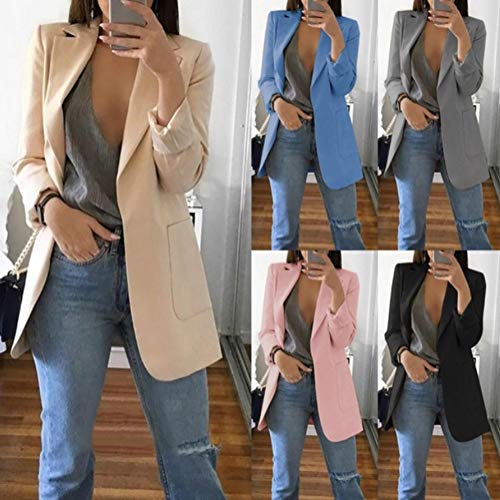 Minetom Mujer Manga Larga Blazer Elegante Oficina Negocios Parte OL Traje De Chaqueta Sólido Slim Fit Abrigo Cardigan Outwear Top A Rosa ES 42