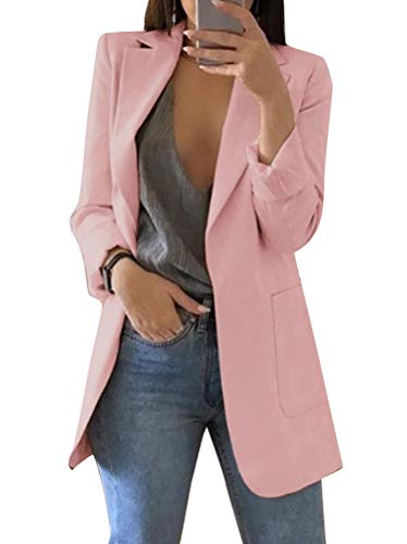 Minetom Mujer Manga Larga Blazer Elegante Oficina Negocios Parte OL Traje De Chaqueta Sólido Slim Fit Abrigo Cardigan Outwear Top A Rosa ES 42