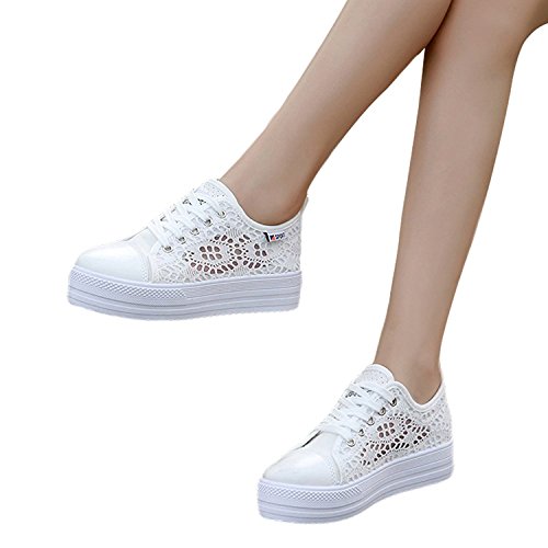 Minetom Mujer Zapatos Casuales Zapatos de Lona Respirables Zapatos Deportivos Al Aire Libre Planos de Primavera Blanco EU 42