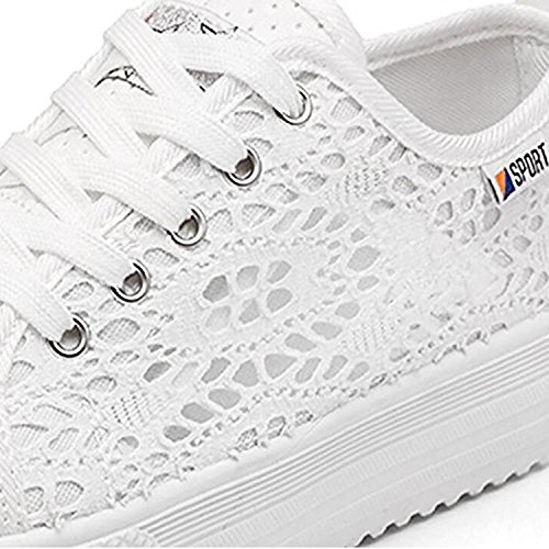 Minetom Mujer Zapatos Casuales Zapatos de Lona Respirables Zapatos Deportivos Al Aire Libre Planos de Primavera Blanco EU 42