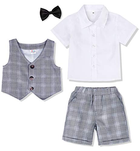 mintgreen Conjunto Camisa Manga Corta Bebé Chaleco Cuadros Traje Niño, Gris, 18-24 Meses (Tamaño del Fabricante: 90)