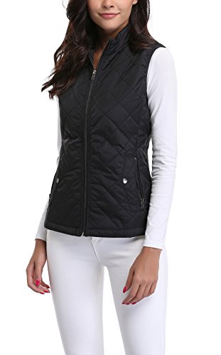 MISS MOLY Mujer Ultra-Light Chaleco de Pluma Sin Cuello Plegable Chaquetas Negro - XS