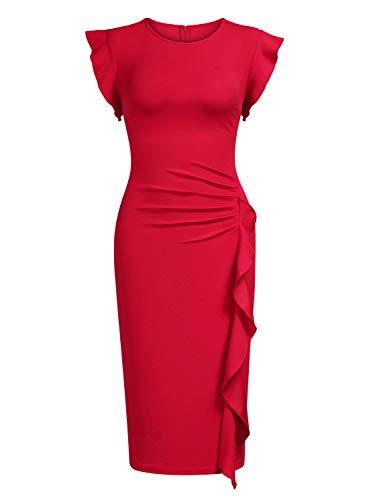 Miusol Casual Slim Fit Coctel Vestido de Lápiz para Mujer Nuevo Rojo Large