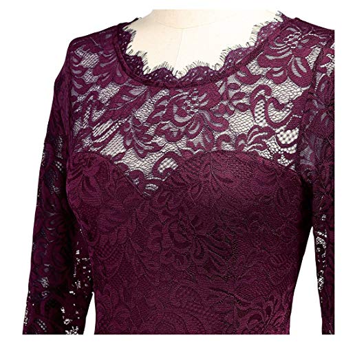 Miusol Encaje Gasa Noche Manga 3/4 Vestido Largo para Mujer Magenta Medium